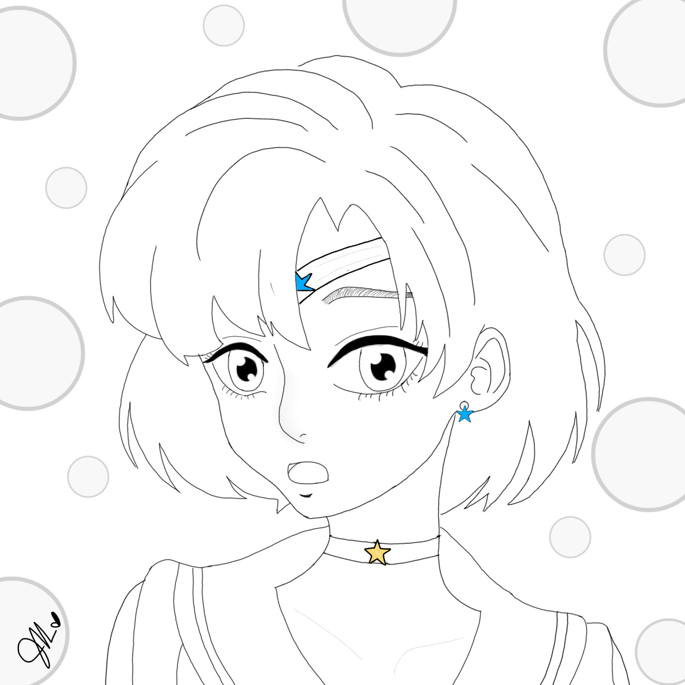 Sailor Mercury, dessin au trait.