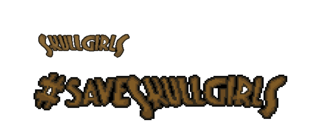 The #SaveSkullgirls text in pixel art. The Skullgirls’ title is also here.