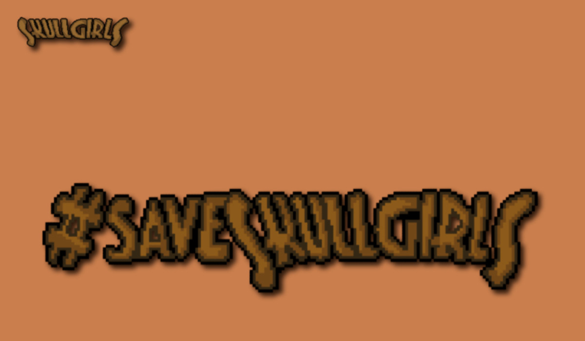 The #SaveSkullgirls text in pixel art. The Skullgirls’ title is also here.