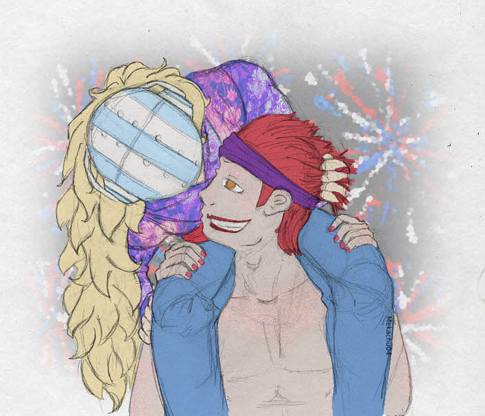 There was a light pull on his hair, a shift of weight, and Killer had curled down to look at him, still balanced carefully on his shoulders but close enough Kidd could have kissed him if not for the helmet.