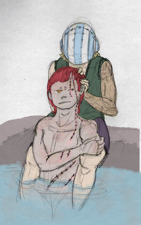 He's too tired and heavy to appreciate it fully, but soaking in the warm water already has him feeling more like a person again, and he lets Killer scrub him down, wash his hair, tend to his still healing wounds.