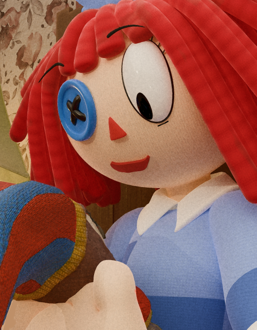 Ragatha smiling down at the Pomni doll
