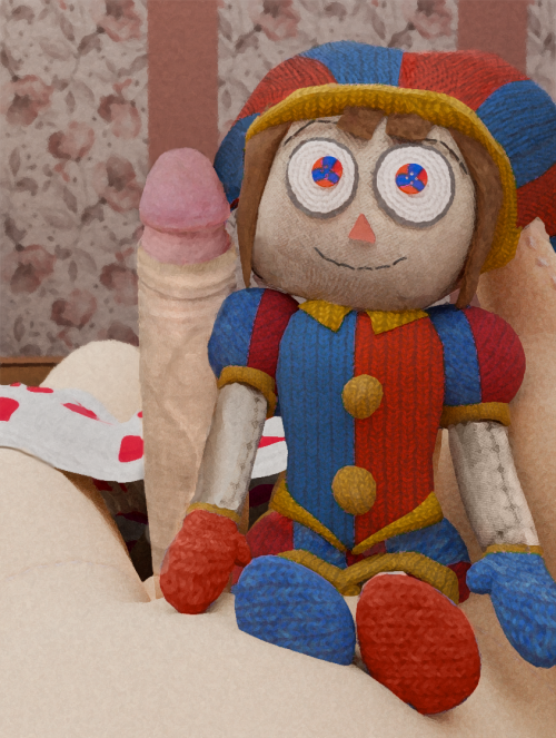 Ragatha's cock next to Pomni, showing that her cock is about the same size as the doll