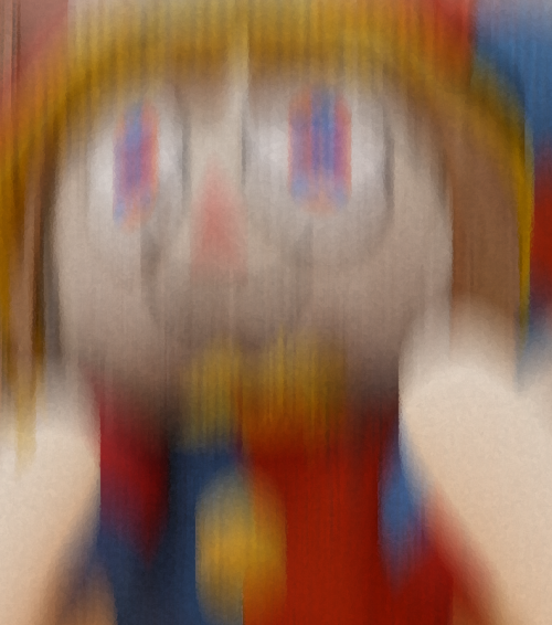 Pomni's face vibrating violently