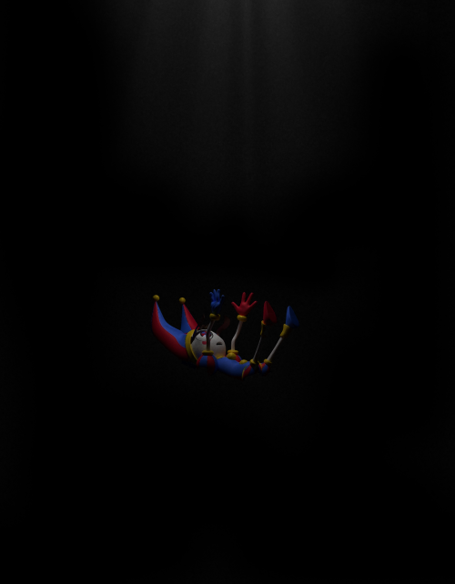 a wider shot of Pomni falling in an empty void