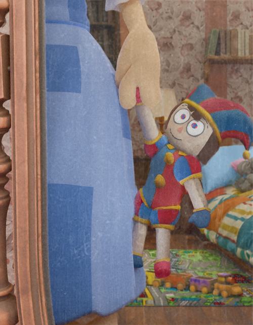 the reveal shows a handmade, knitted pomni doll