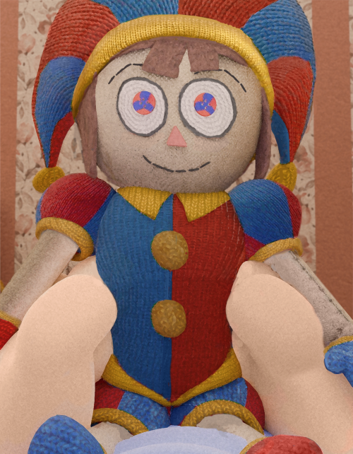 a shot from Ragatha's POV showing Pomni sitting motionless on her chest