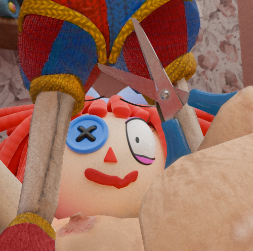 Ragatha cutting a hole in Pomni's doll body