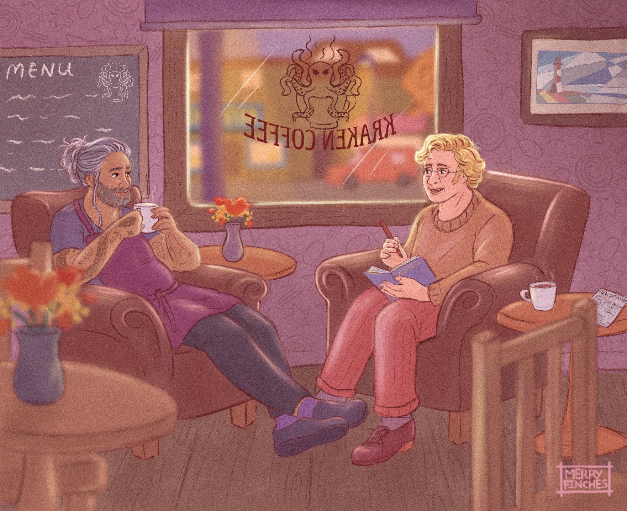 Ed and Stede sit in the coffee shop