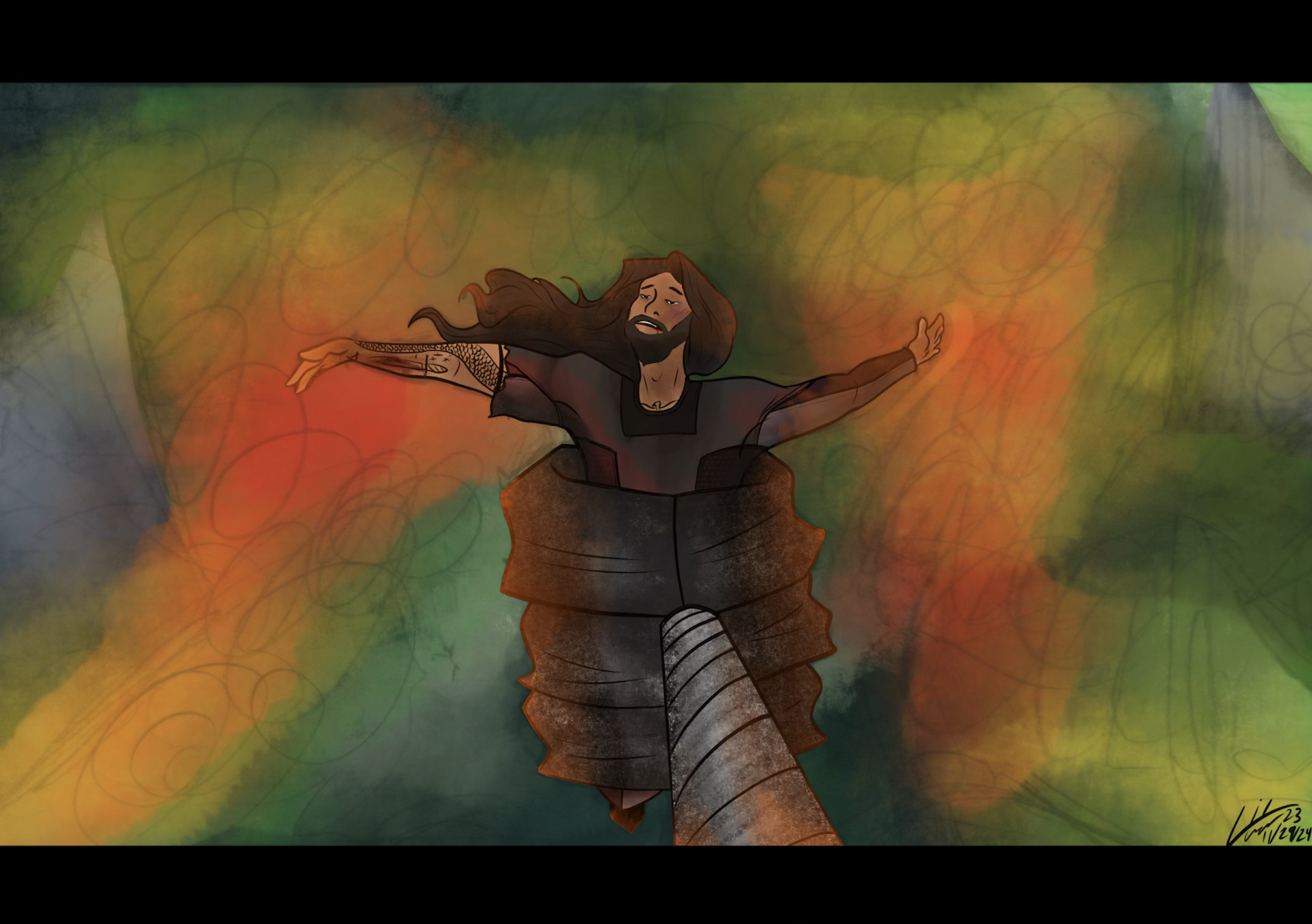 Ed being lifted out of the arena by a giant metal claw
