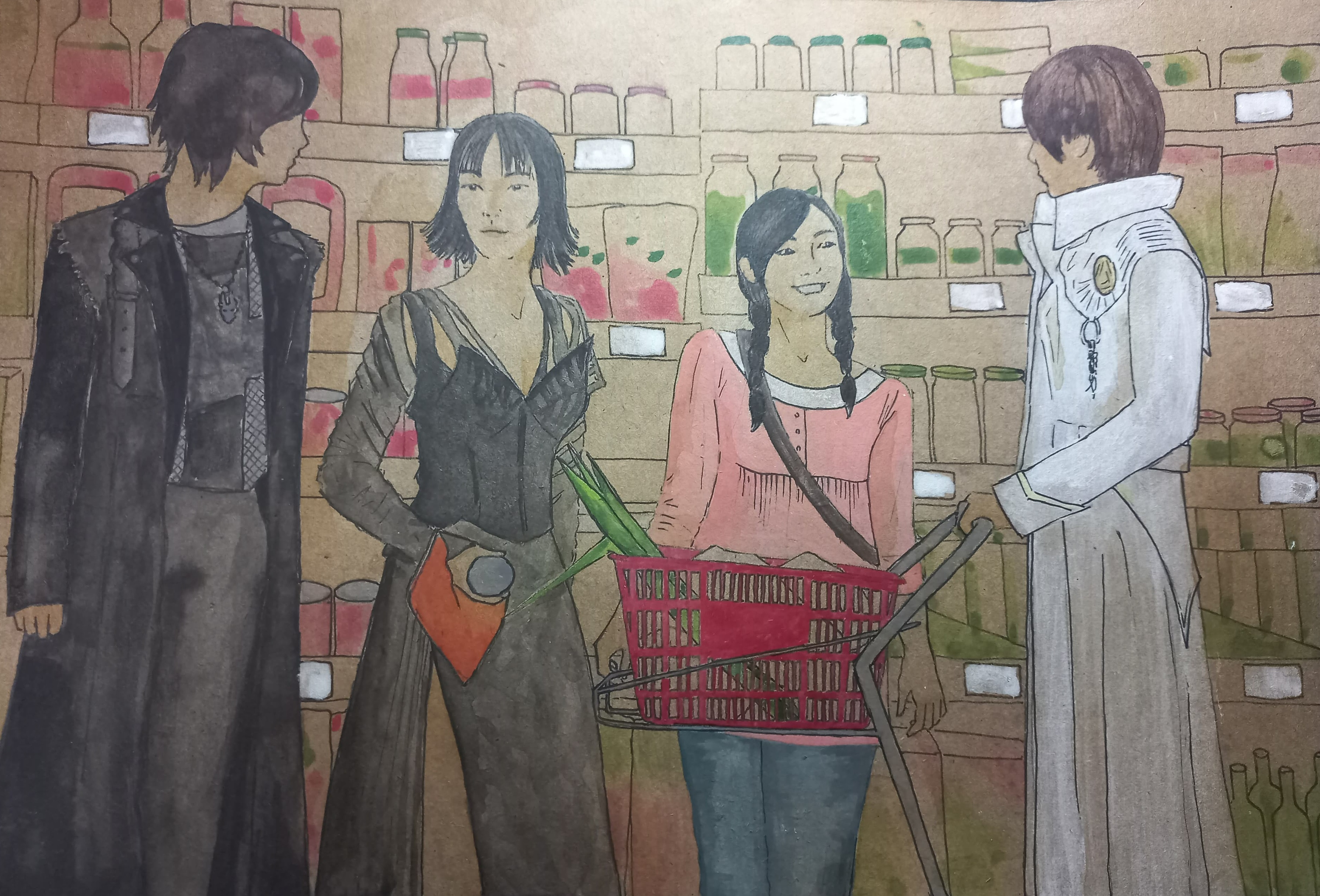 kouga, kaoru, jabi and rei buying groceries