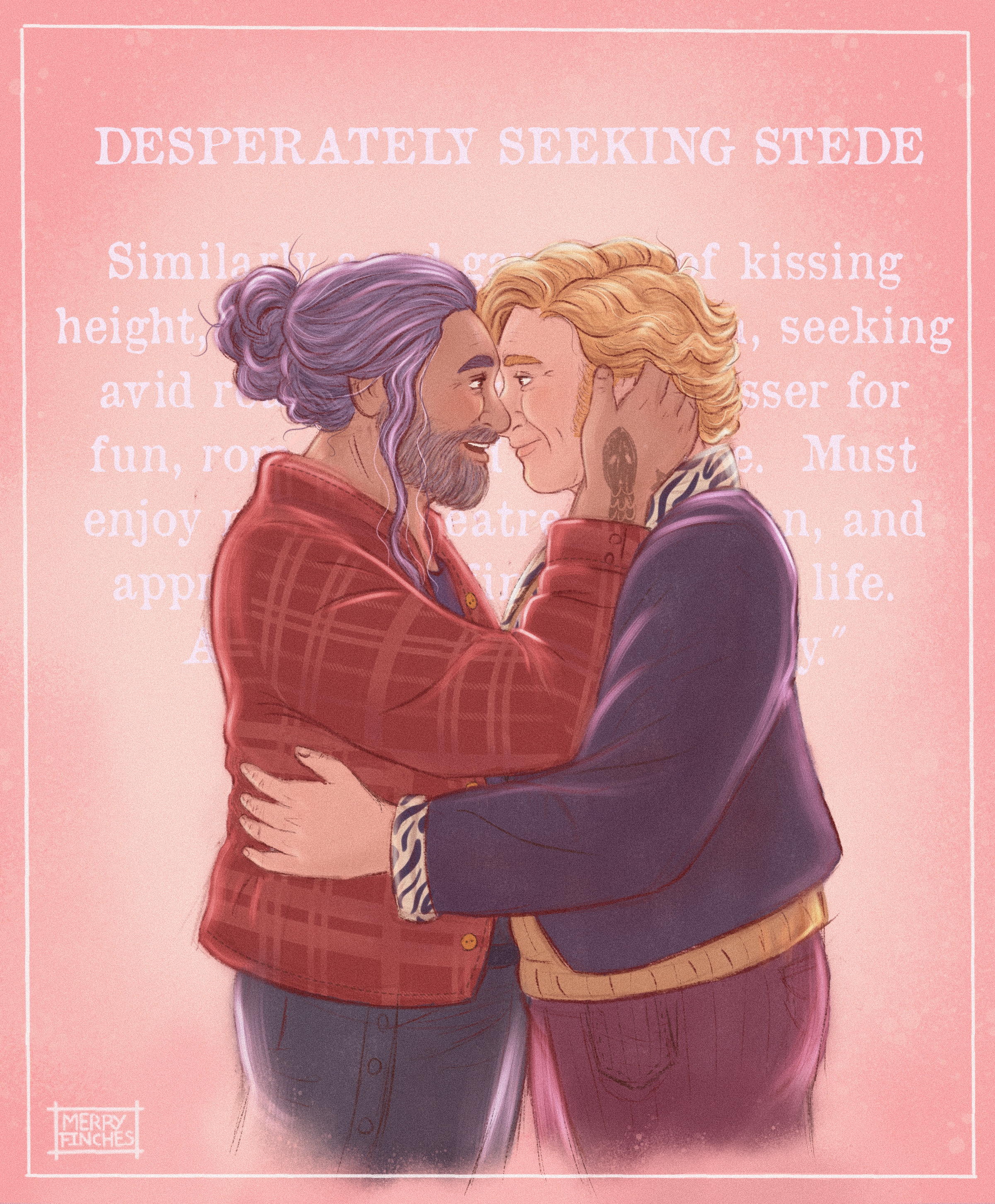 Ed and Stede almost kissing, wearing each others' jackets