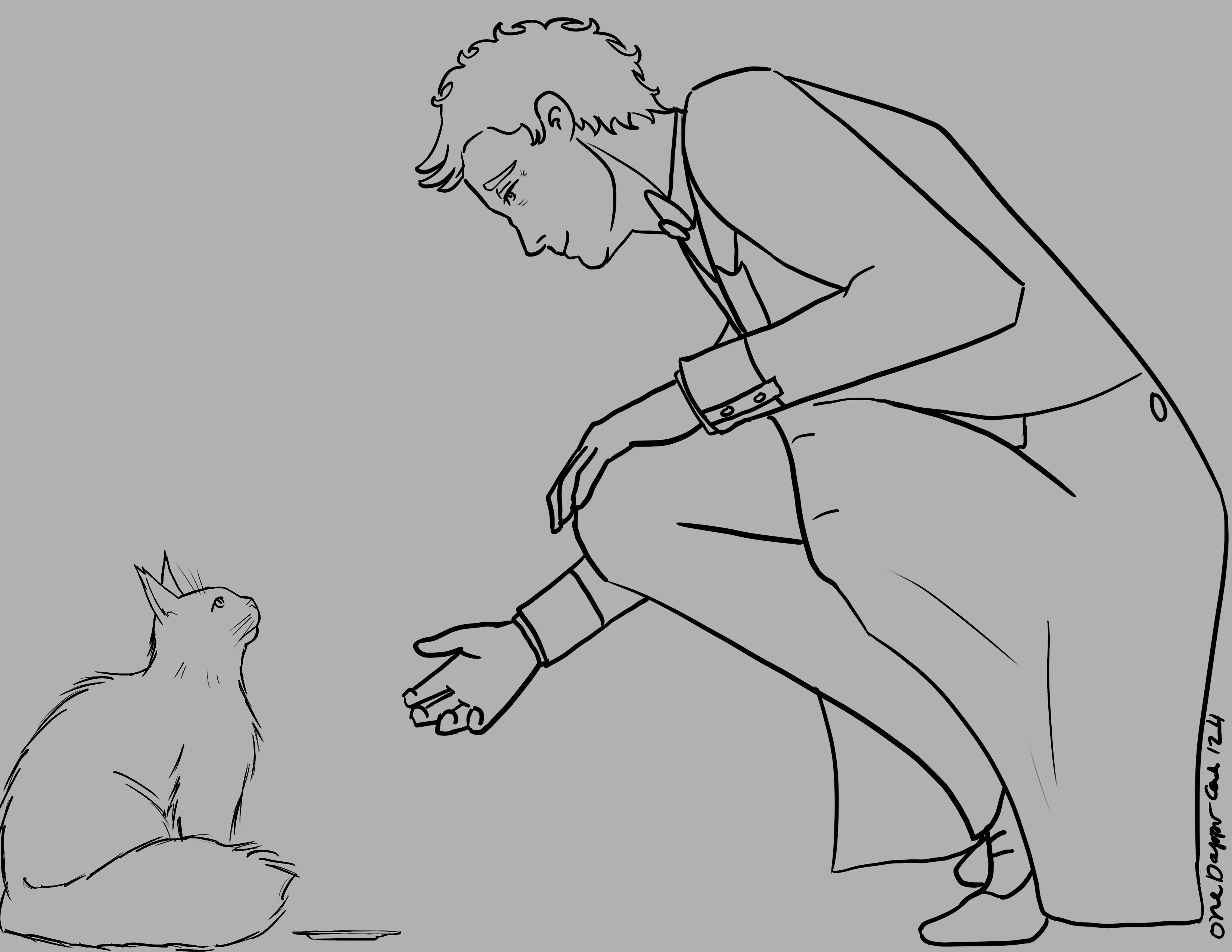 Aziraphale feeding the cat
