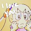 fumu AKA tiff from kirby right back at ya with white text overlaid that says 'i love you.'