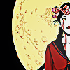 art by maria llovet of a girl in front of the moon