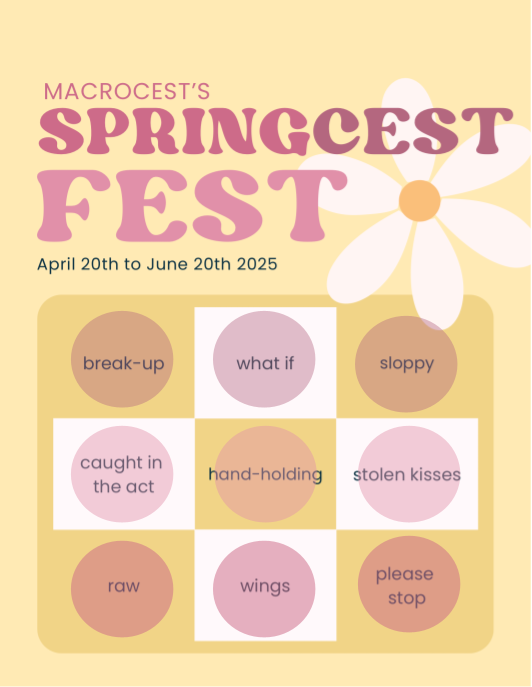 Yellow Springcest bingo card with all of the prompts crossed off