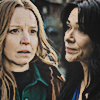 composite icon of two shots of adult lottie and van from yellowjackets edited together