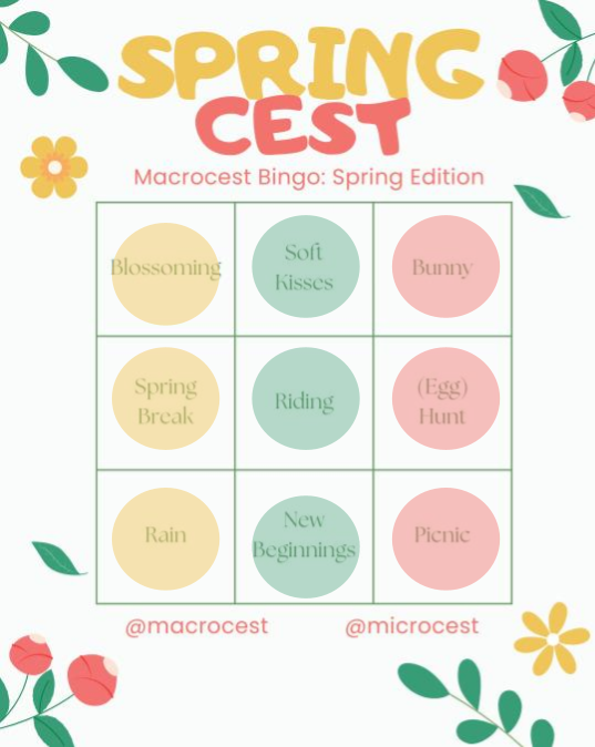 White Springcest bingo card with all of the prompts crossed off