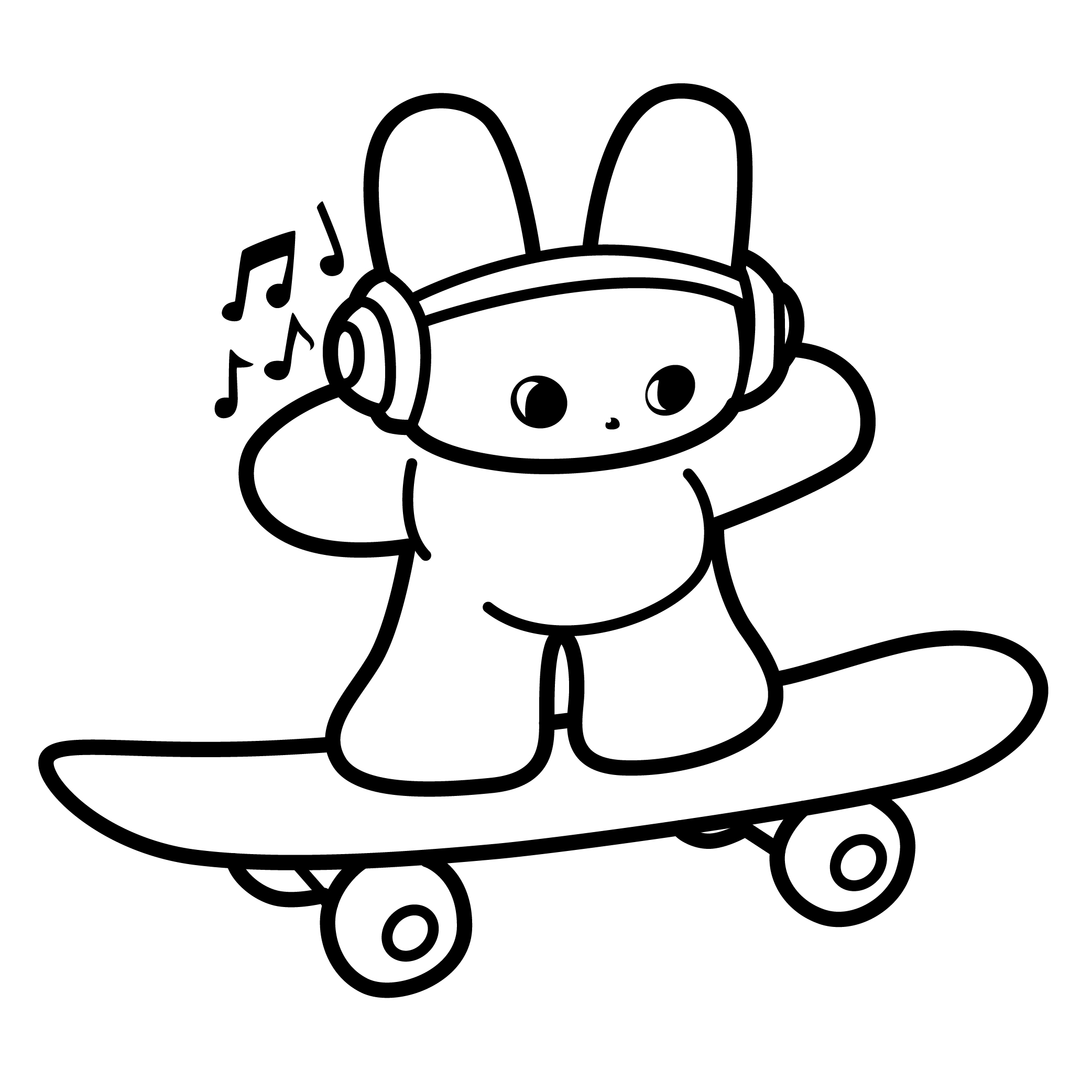Le lapin aux écouteurs du groupe NewJeans en dessin au trait.