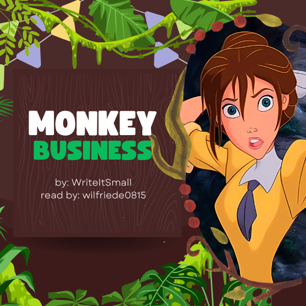 Podfic cover. Jane from the animated movie. Alternative image links: https://archive.org/download/monkey_business_tarzan/monkey_business_tarzan.png and https://drive.google.com/file/d/1D0gJ0vGawW5S8x5sSdYFR6ABN9C7MhpM/view?usp=drive_link