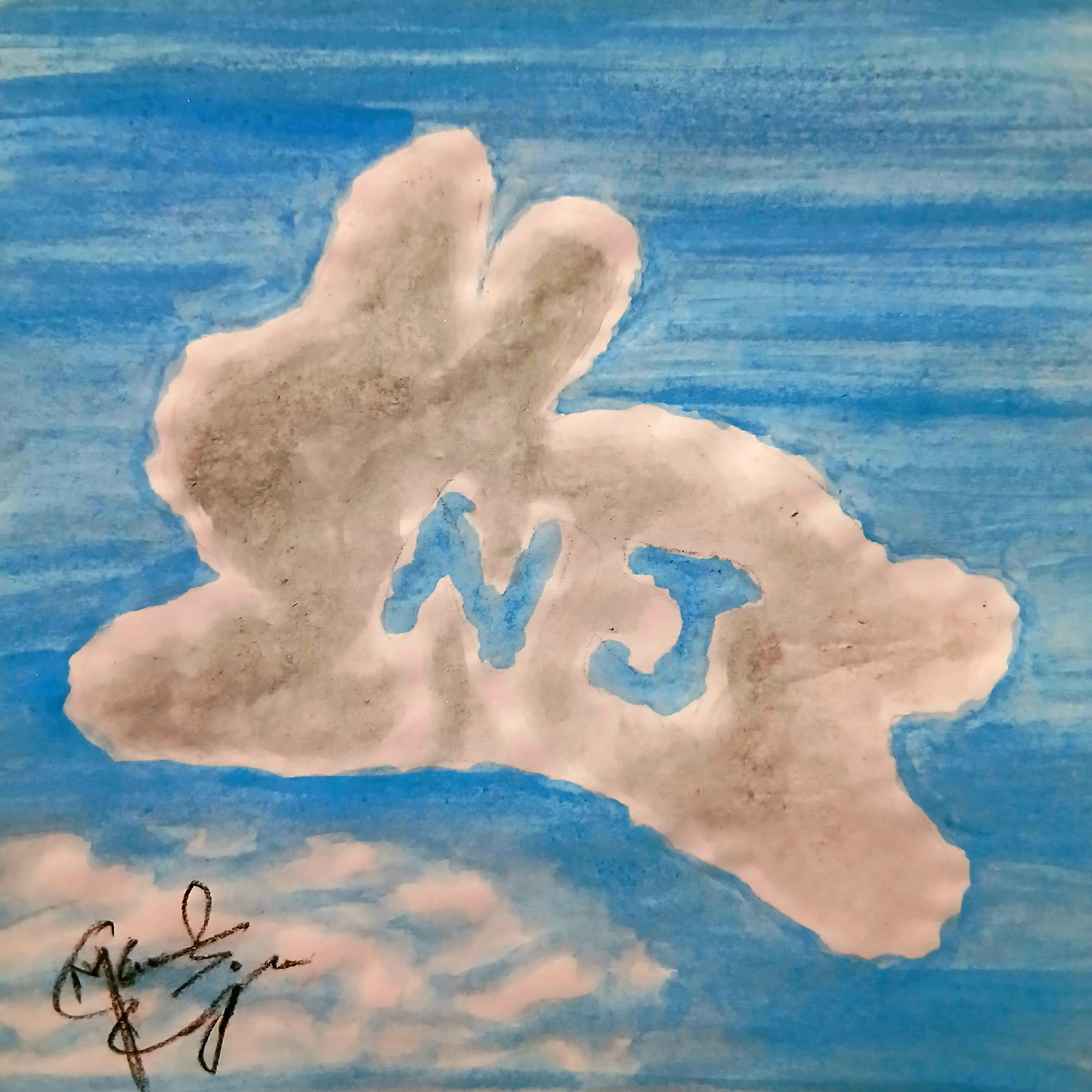 NewJeans' Bunny Cloud in watercolor. Color drawing.