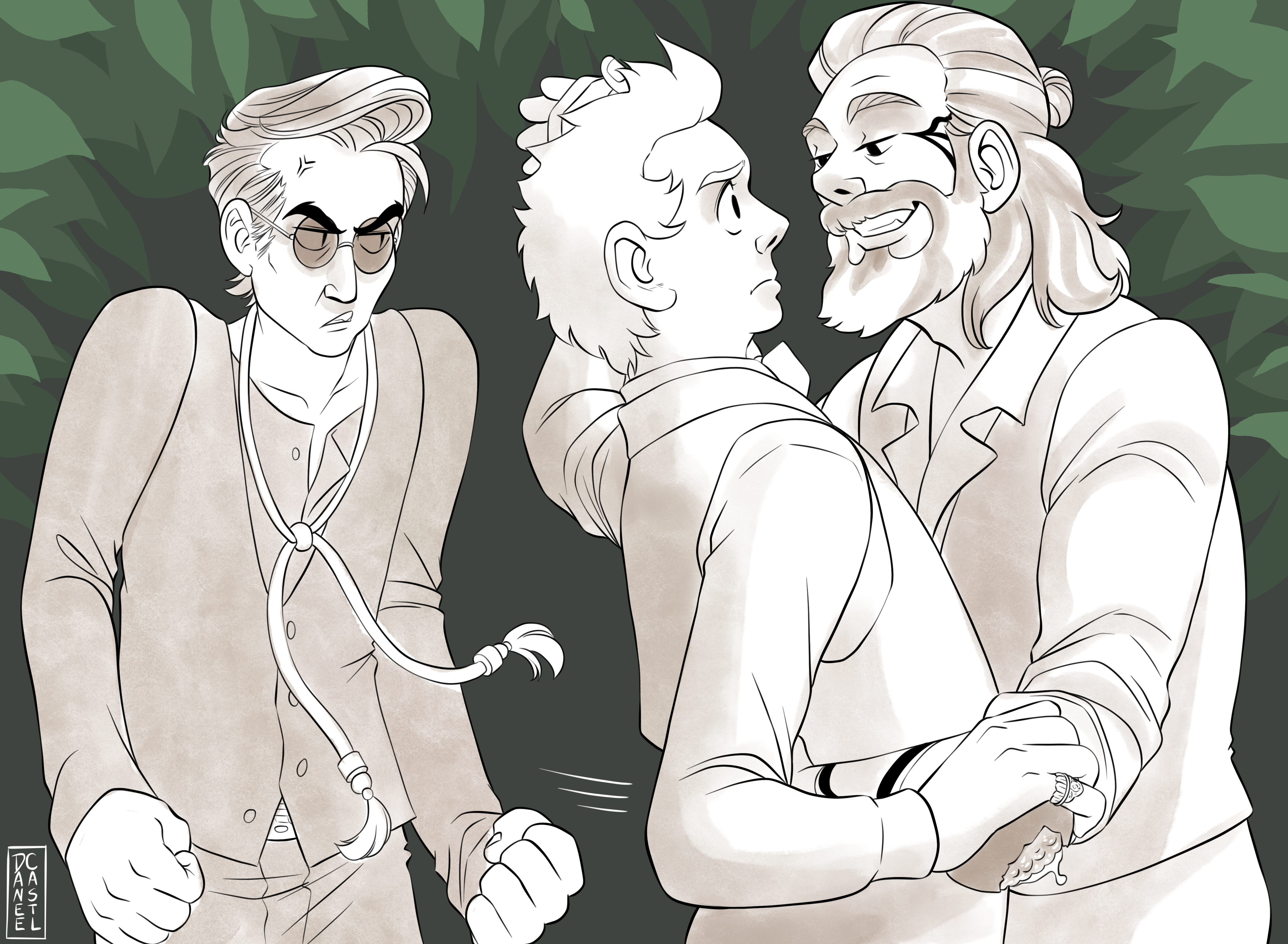 Demon Aziraphale grabbing Angel Crowley by his lapels. 