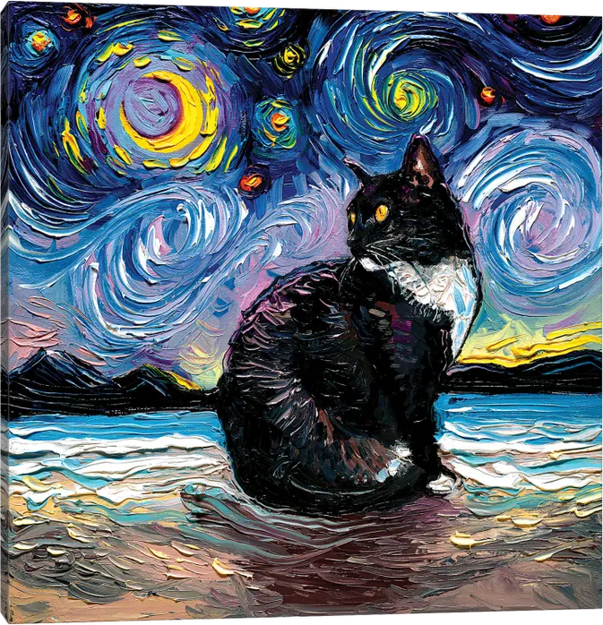 Tuxedo Cat Night 2 by Aja Trier.