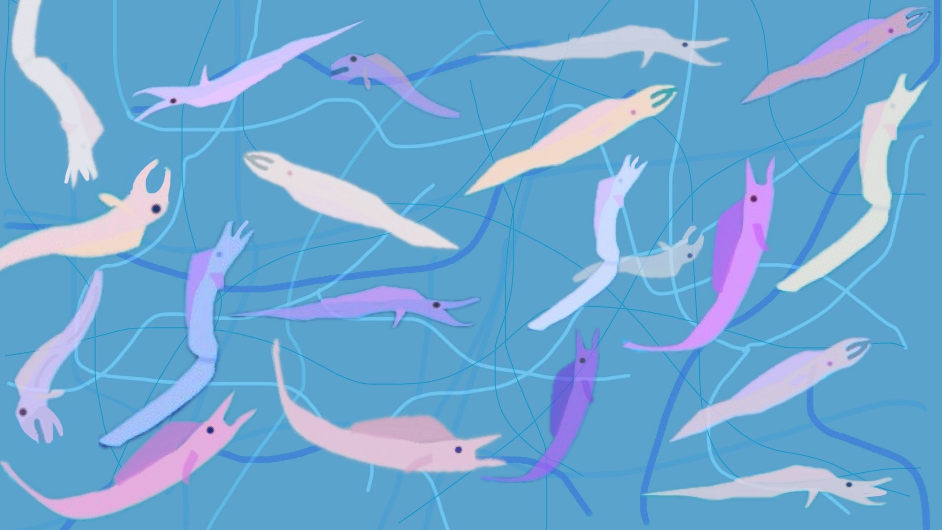 Drawing of twenty larvae.