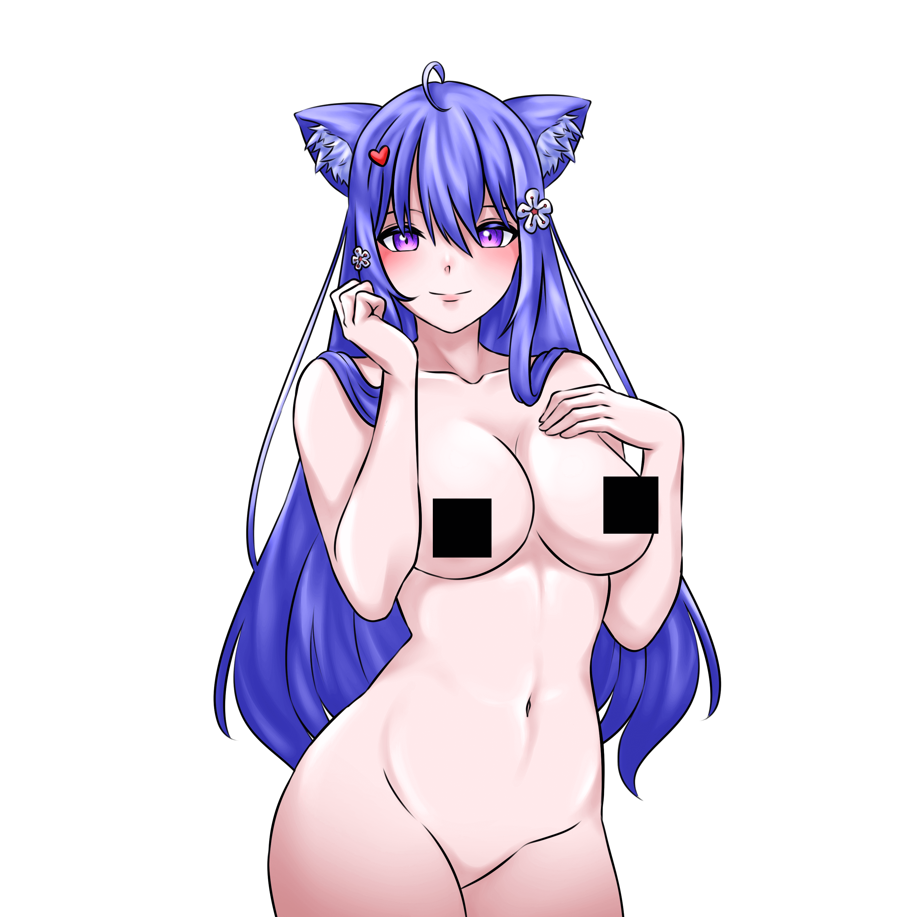 Naked Clara cat girl from Waifu. Censored version