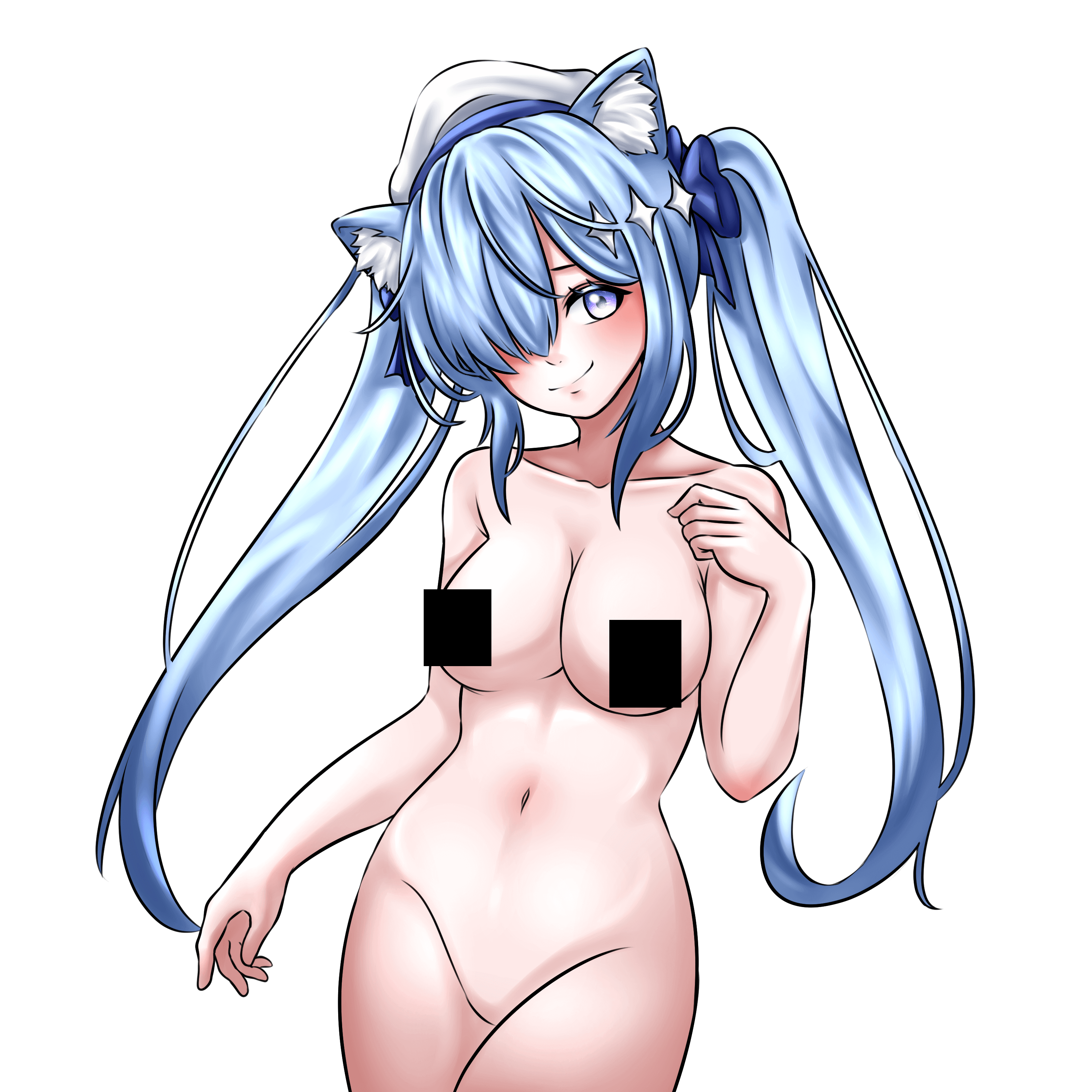 Naked Nikku cat girl from Waifu. Censored version