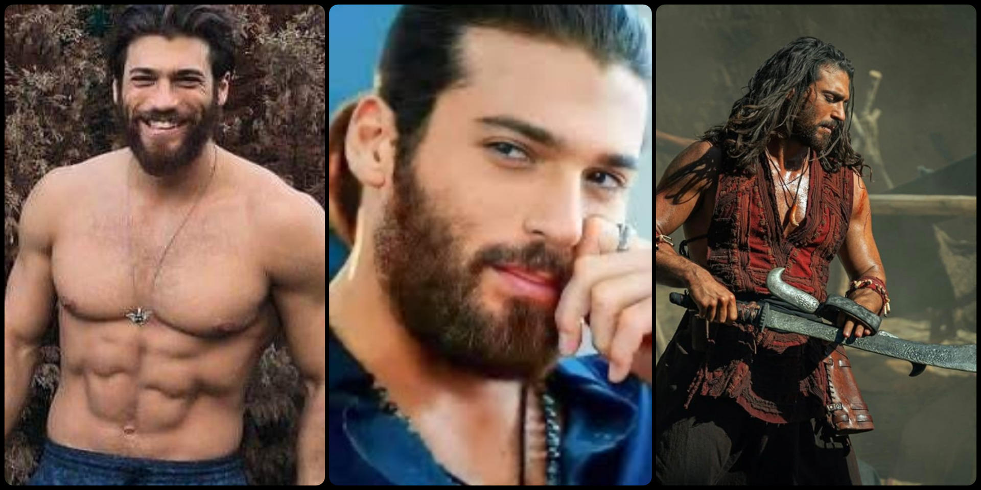 Banner of three photos muscular warrior.