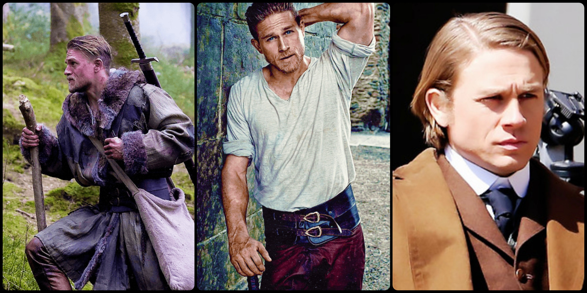 Three photos of man in colorful clothes.