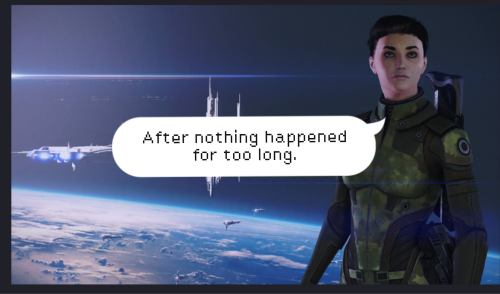 Commander Frankie Shepard stands in a heroic pose. A speech bubble says, "After nothing happened for too long."