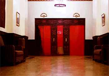 Elevator doors from The Shining releasing a red flood