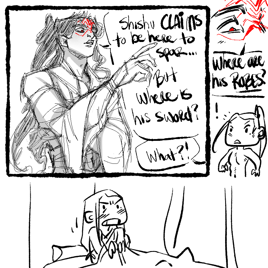 LQG has a short nightmare about forgetting to bring his sword OR PUT ON ROBES when he shows up to spar with LBH