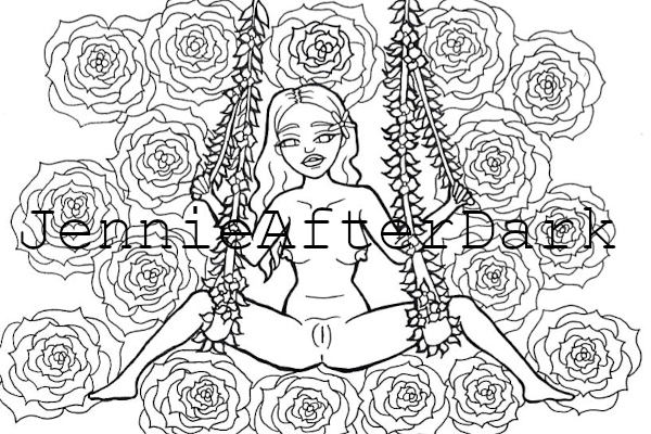 Naked woman surrounded by flowers.