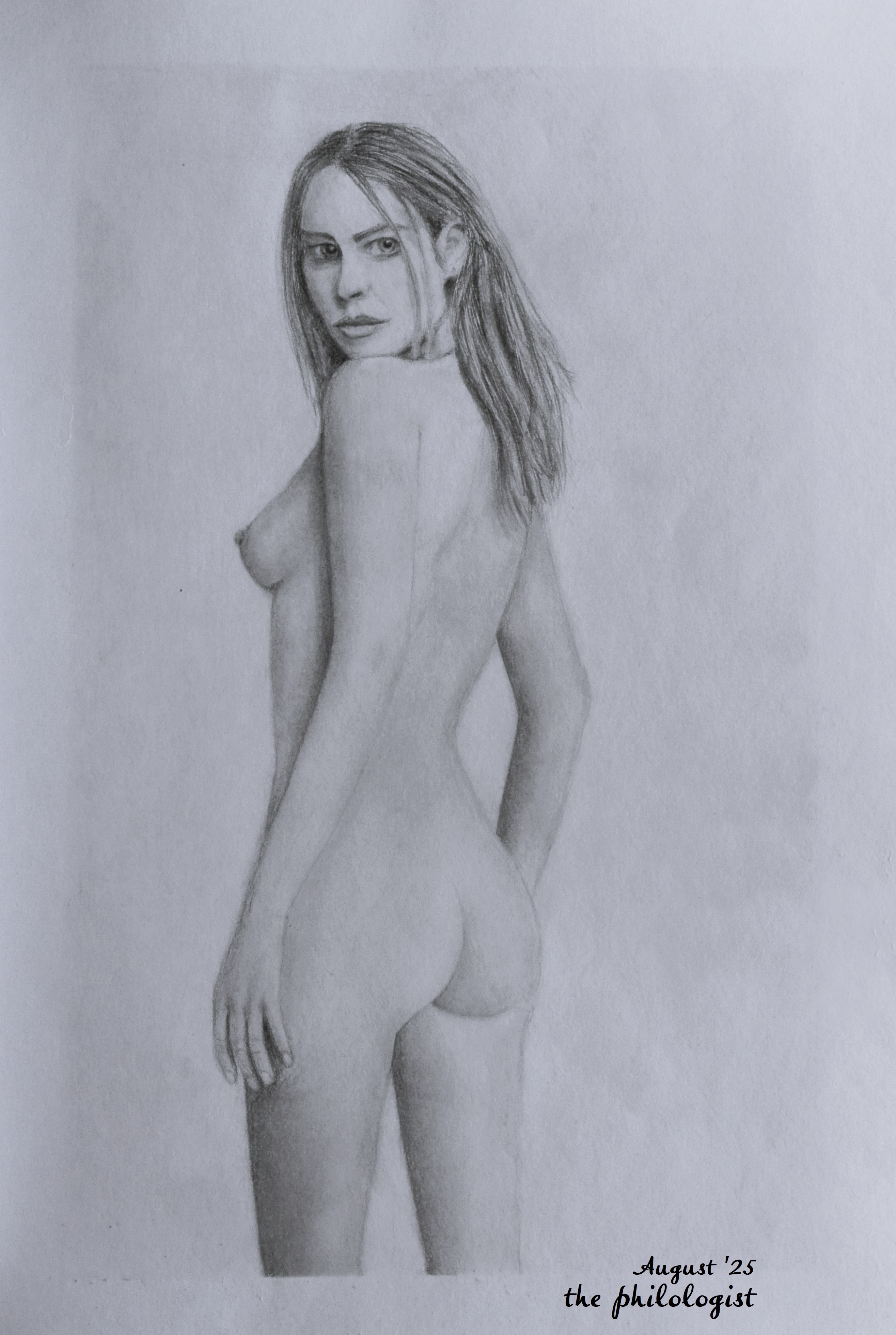 a nude pencil drawing of Chloe Decker