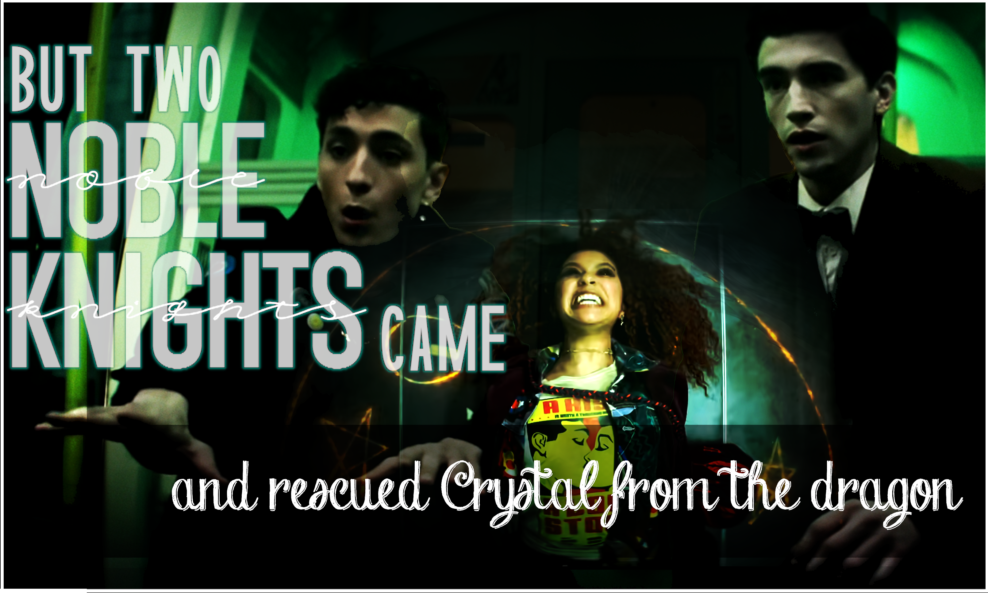 But two noble knights came and rescued Crystal from the dragon