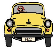 yellow morris minor from front, black trim, woman driving it.