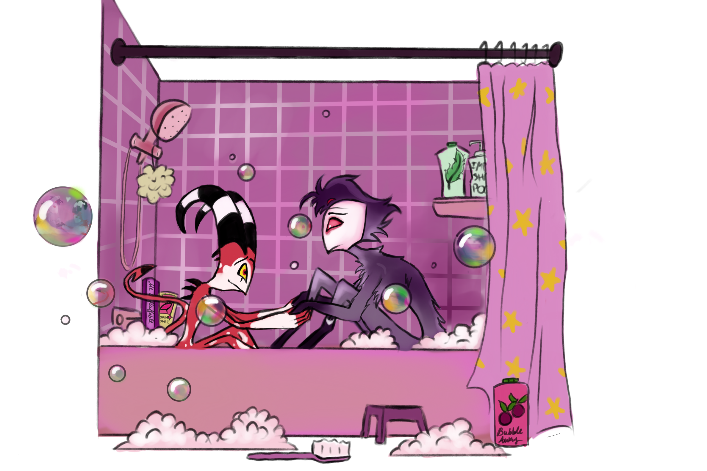 Stolas and Blitz in the bath.