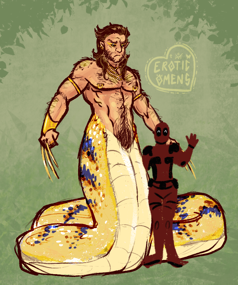 the golden serpent with a little deadpool doodle beside him to show scale :)