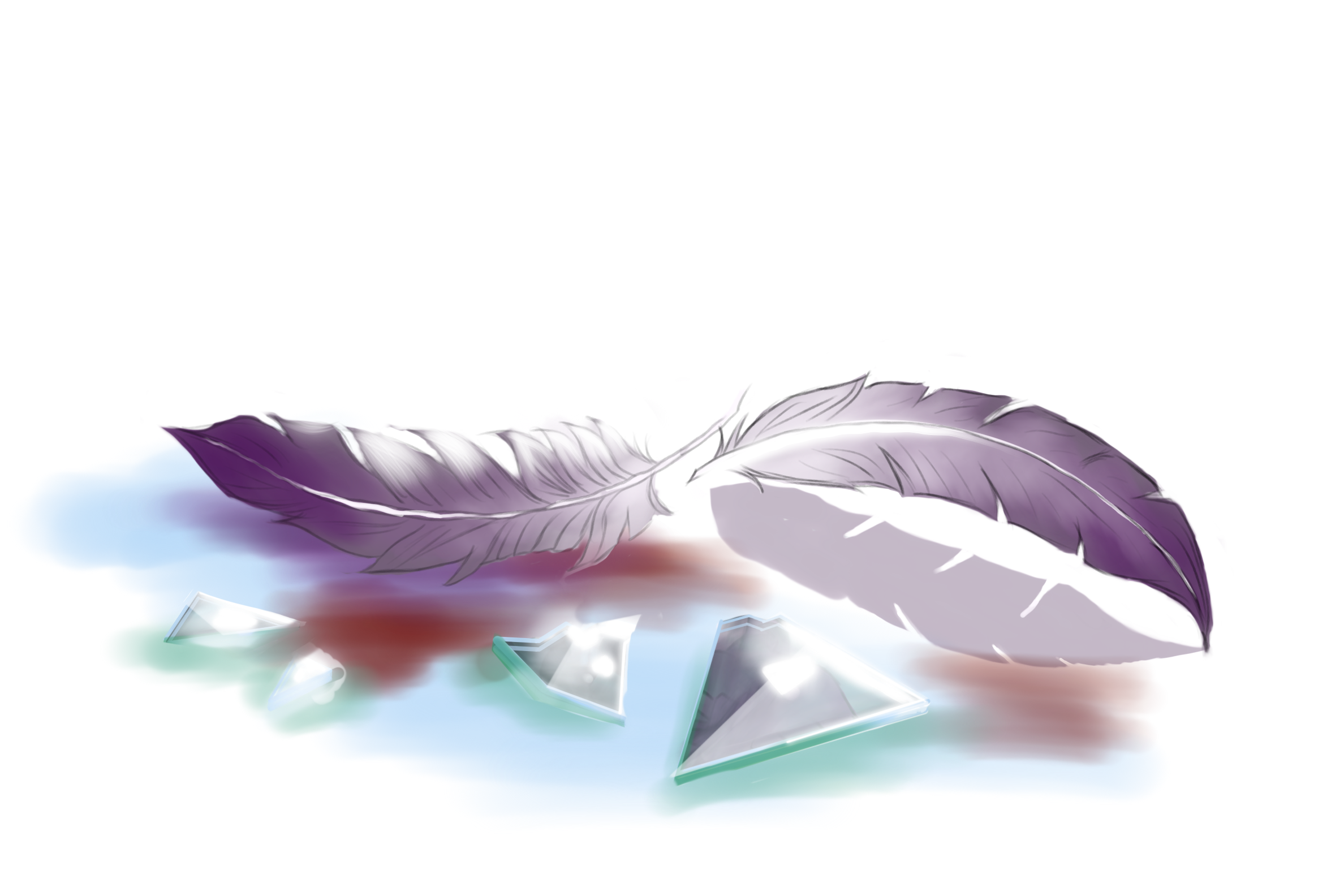 bleeding feathers and glass in water