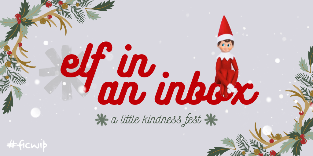 an elf on the shelf sitting on the text elf in an inbox - a little kindness fest