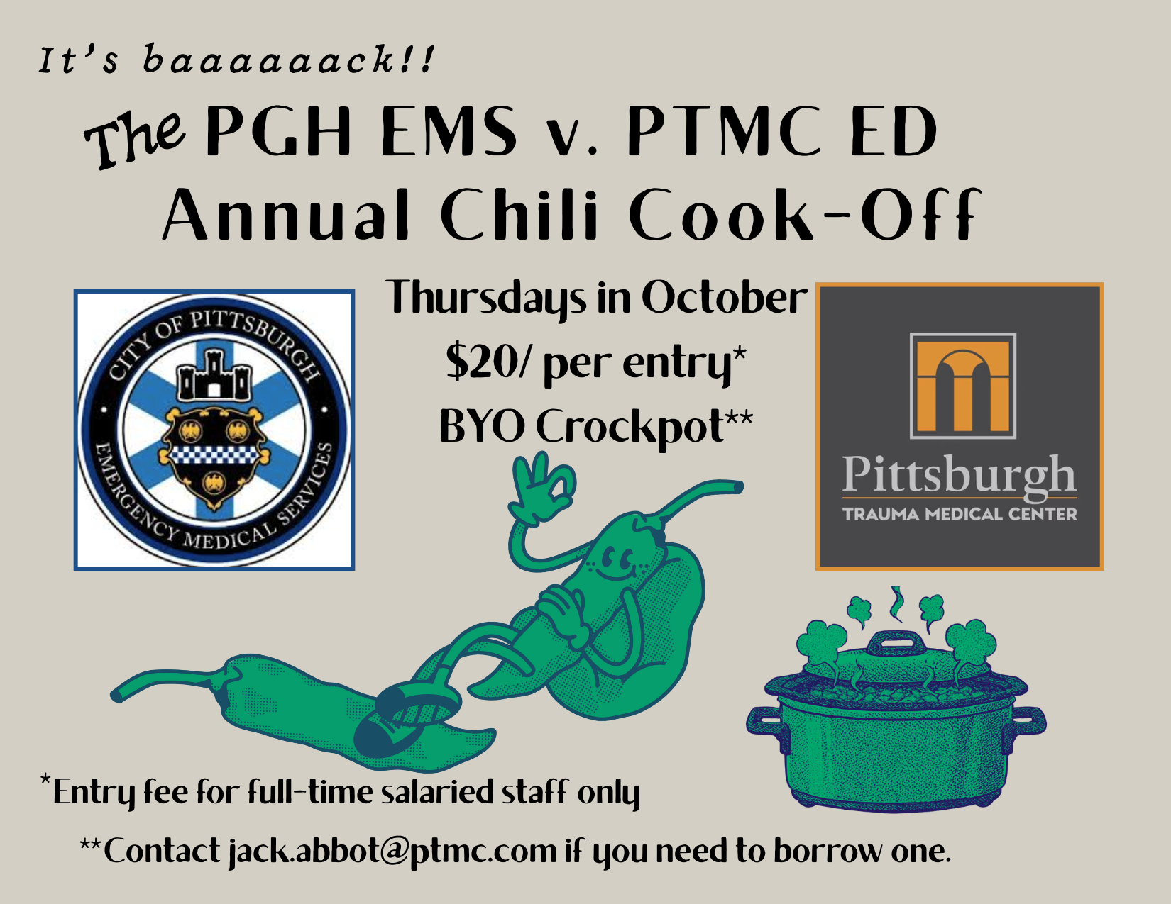 Flyer advertising the annual PTMC vs. EMS chili cook-off. 