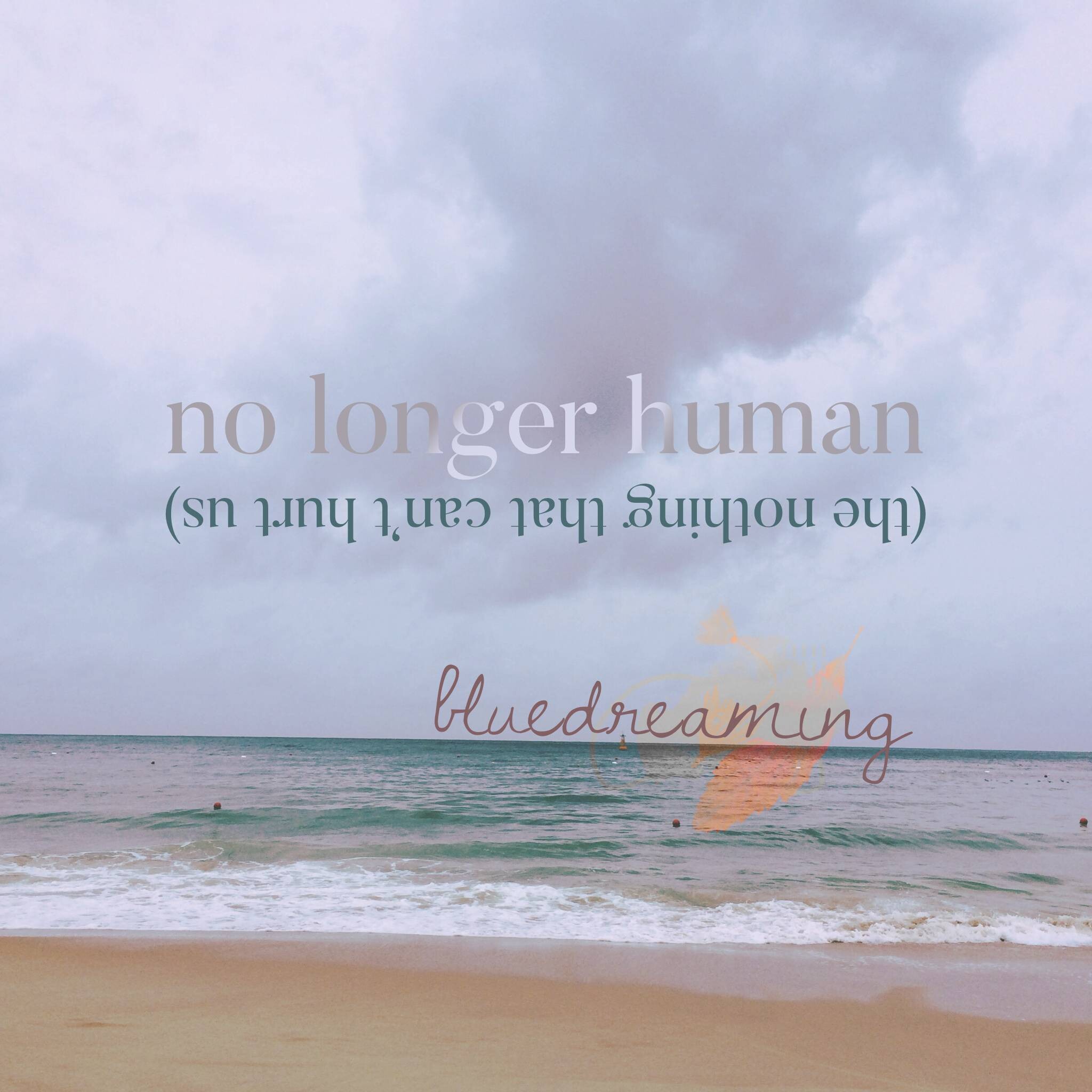 podfic cover. the title and credit is floating in the cloudy grey blue air over the line of the stormy beach with a line of beach stretching in the foreground.