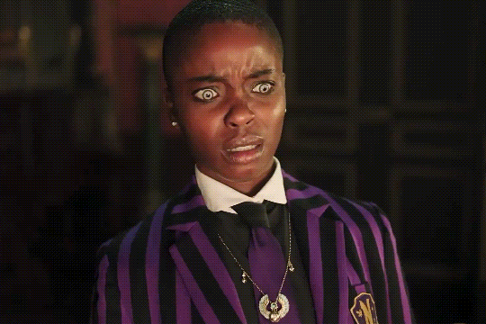 Bianca looking to the camera in horror.