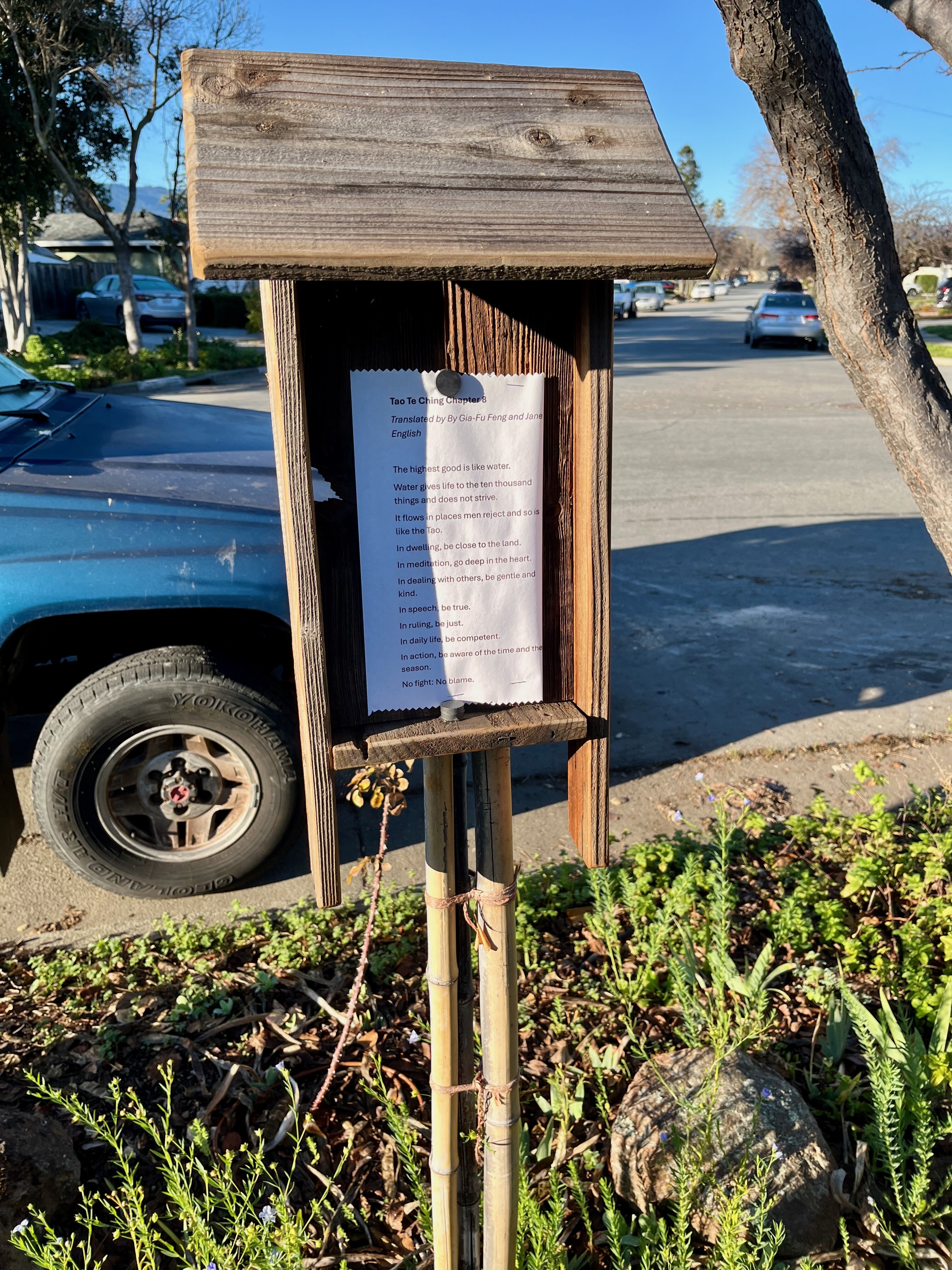 poem posted in park strip