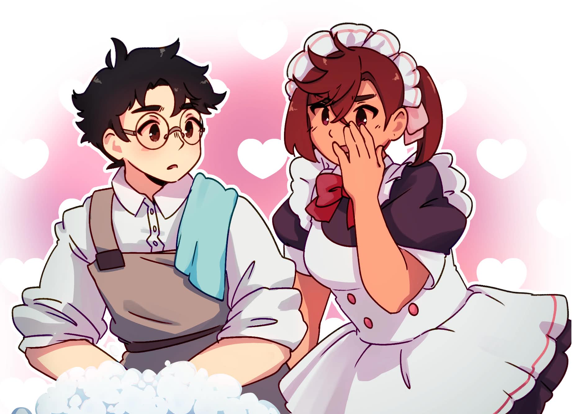 Okarun and Momo whispering to each other.