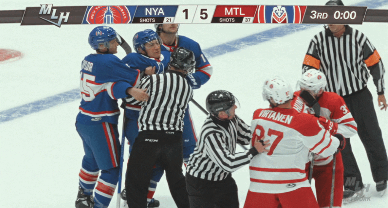 A screenshot of the Scott v Shane fight as they are broken up by referees. 