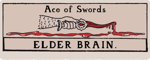 A title card that looks like a tarot card. Ace of Swords: Elder brain